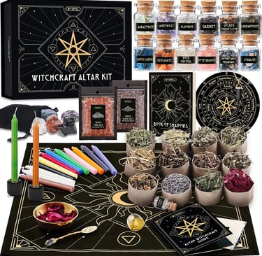 Witch Spells Altar Kit with Candles, Herbs, and Guide.