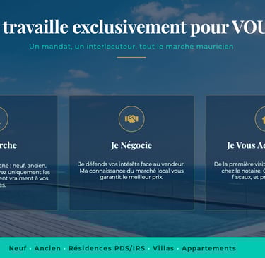 Luxury real estate services in Mauritius featuring villa search, negotiation, and legal support.