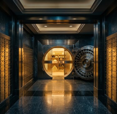 Salle de coffres hautement sécurisée symbolisant la sécurité et la protection des capitaux en assura