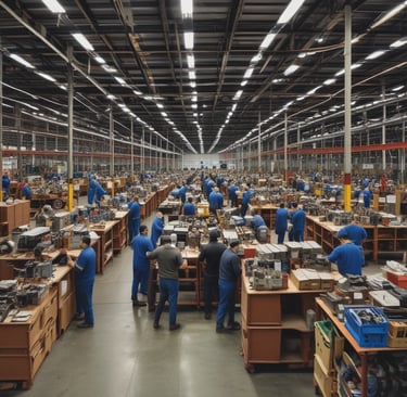Warehouse workers packing Ford original packing goods.