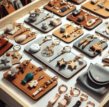 a table with many different types of bag accessories