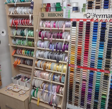 a room with a bunch of different types of ribbons