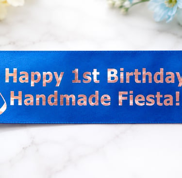 Royal blue banner/sash with rose gold foil