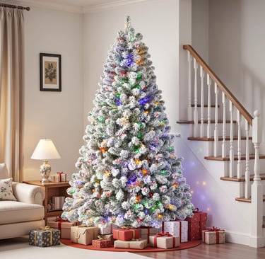 a christmas tree with presents and presents on a carpet