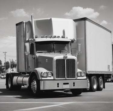 A close-up of a truck parked in a designated stall with ample space.