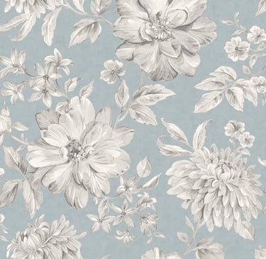 elegant timeless floral wallpaper with white flowers on subtle blue base