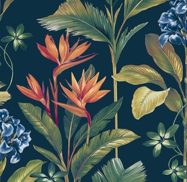 bold navy botanical wallpaper