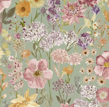sage meadow flowers on a wallpaper