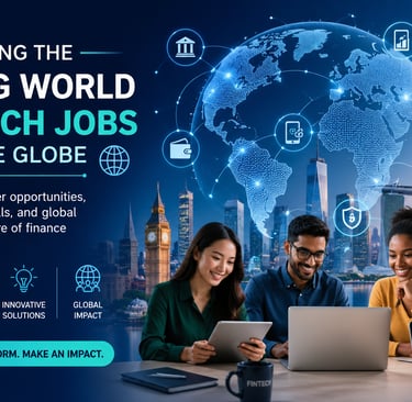 “Fintech professionals working with digital tools against a global tech city backdrop representing w