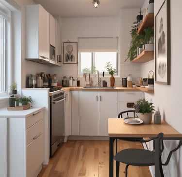 A wooden table featuring intricate circular and linear carvings, set against a textured, rustic wall. A wooden chair with a simple design is partially visible. In the background, a wooden tripod with a black top is placed against the wall.