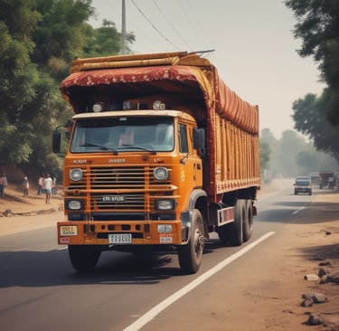 A logistics manager reviewing a route map with a truck in the background.