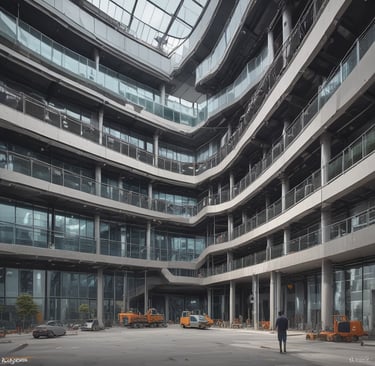 A modern office building representing smart building systems.