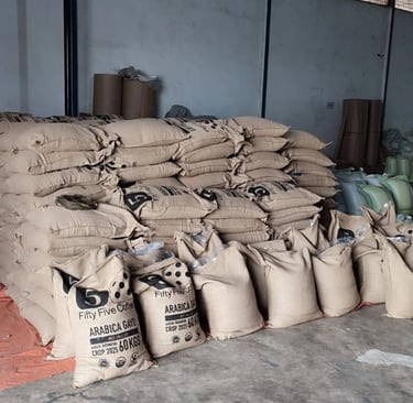 Container-ready palletized jute bags from Medan warehouse