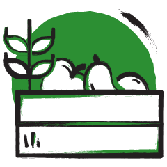 icoon in groen en zwart-wit van een kistje groente en fruit