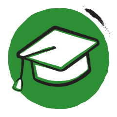 icoon in groen met zwart-wit van hoofddeksel universiteit