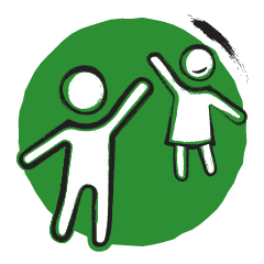 icoon in groen en zwart van twee zwaaiende mensen