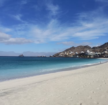 Panoramic view of Laginha Beach in Cape Verde with turquoise water. Cap Vert