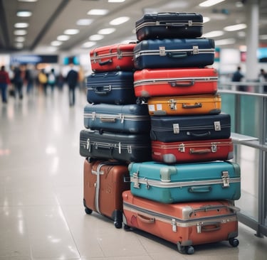 a pile of luggage at the airport