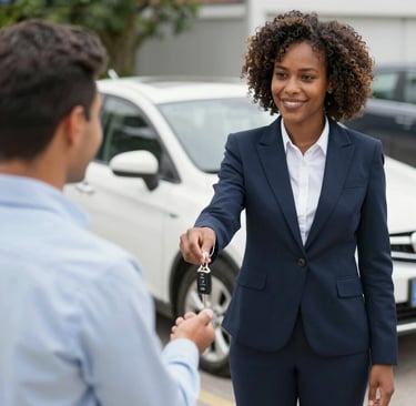 une femme rend les clés de sa voiture de location