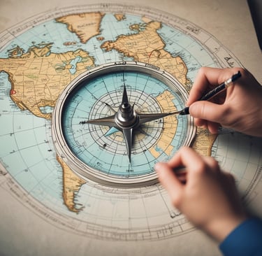 un compas sur une carte du monde