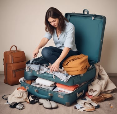 a woman who cannot close her suitcase