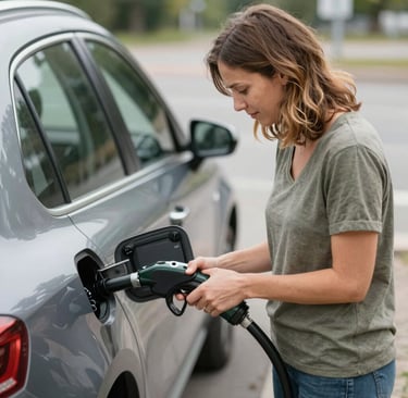 une femme fait le plein de sa voiture avant de la rendre