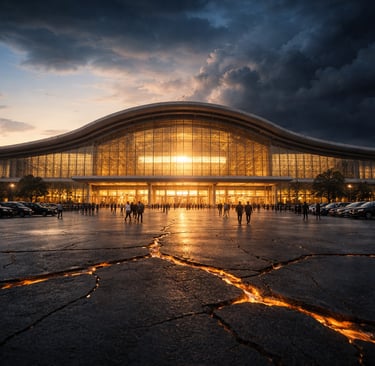 Ai generated image of exhibition centre on a shacky ground