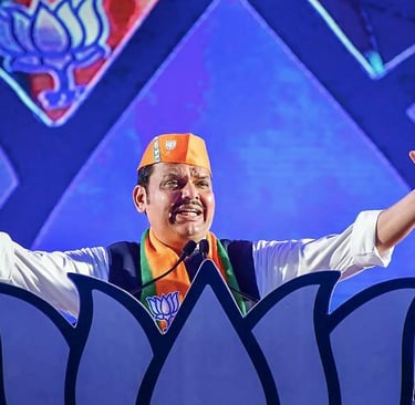 Devendra Fadnavis speaking at a rally.