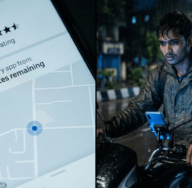 An Indian Gig worker trying to fulfil delivery in tough conditions 