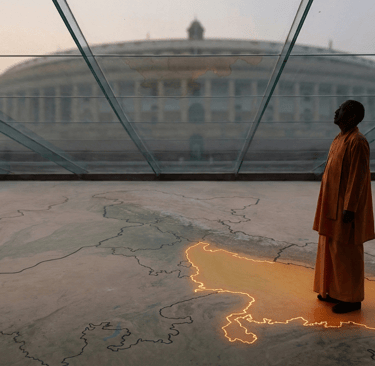 AI generated image of Yogi Adityanath looking at the glass ceiling