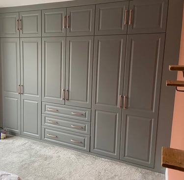 Built in wardrobe painting in Hove Sussex, custom grey interior finish