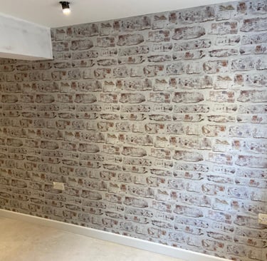White brick effect feature wall in Portslade Sussex, decorative interior wall finish