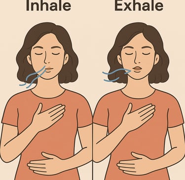 Иллюстрация женщины с закрытыми глазами, держащей руку на груди в спокойной позе