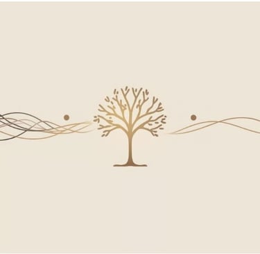 Абстрактные линии переходят от хаоса к гармонии вокруг дерева. Символ внутреннего баланса и успокоен