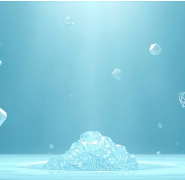 Иллюстрация с кристаллами и частицами, плавающими в пространстве вокруг центрального скопления.