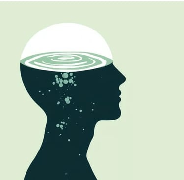 Силуэт человека с водной поверхностью внутри головы. Символ внутреннего состояния и депрессии.