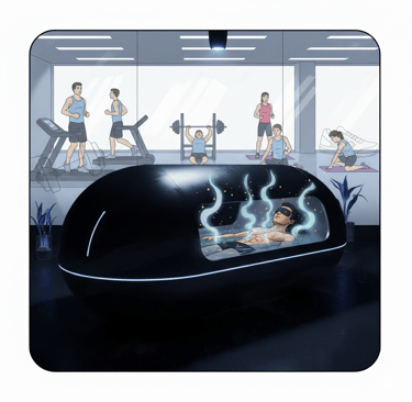 человек, испытывающий флоатинг, вокруг которого расположены фигуры людей, занимающихся различными ви