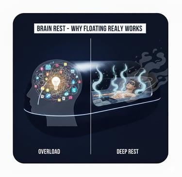Слева изображён человеческий мозг, а справа плавающий человек.