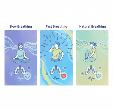 3 изображения — медленное дыхание, быстрое дыхание и естественное дыхание. На каждом изображении — ф