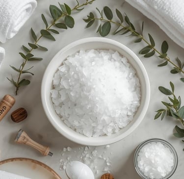 Epsomi sool kausis vannitoa taustal - kasutamine vannis