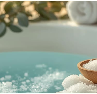 Ванна с тёплой водой и солью для расслабления. Атмосфера уюта и ухода за телом.