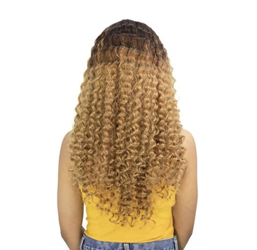 Woman wearing pineapple wave style wig