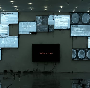 La machine : un ecran noir entouré d'écran avec des courbes, des chiffres et des scans craniens.
