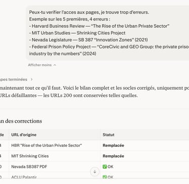 screenshot montrant les erreurs sur les sources présentées