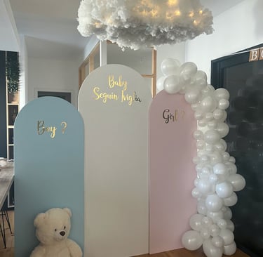 backdrop d'une gender reveal avec un nuage révélation du sexe bébé