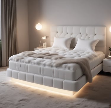 a small white dog sleeping on a bed
