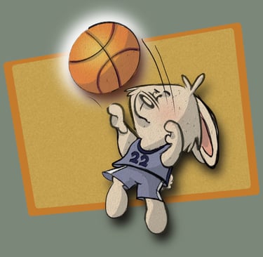 A bunny shooting a basketball wearing the number 22