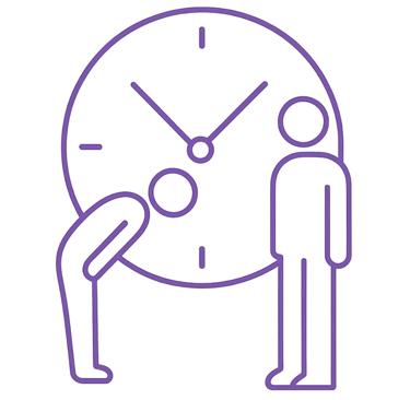 Respect icon showing a human figure bowing to another human in front of a clock