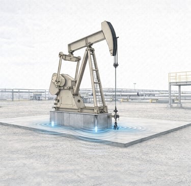Oil extraction pump with artificial lift system on concrete slab in an industrial facility.