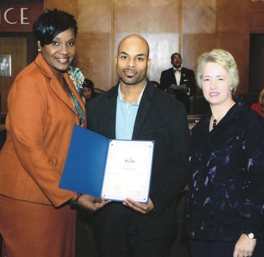 Award presentation at Houston City Hall.